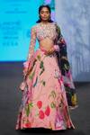 Buy_Mahima Mahajan_Pink Organza, Satin Sequins, Embroidery Asymmetric Floral Print Lehenga Set _Online_at_Aza_Fashions
