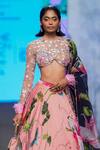 Buy_Mahima Mahajan_Pink Organza, Satin Sequins, Embroidery Asymmetric Floral Print Lehenga Set 