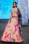 Shop_Mahima Mahajan_Pink Organza, Satin Sequins, Embroidery Asymmetric Floral Print Lehenga Set _Online_at_Aza_Fashions