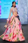 Mahima Mahajan_Pink Organza, Satin Sequins, Embroidery Asymmetric Floral Print Lehenga Set _at_Aza_Fashions