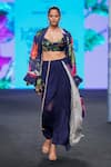 Mahima Mahajan_Blue Satin Organza Printed Floral Cape Open Shrug And Draped Skirt Set _at_Aza_Fashions