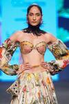 Shop_Mahima Mahajan_Ivory Organza Satin And Shantoon Floral One Off Bustier & Lehenga Set _Online_at_Aza_Fashions