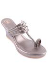 Preet Kaur_Grey Metallic Kolhapuri Wedges _Online_at_Aza_Fashions