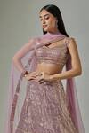 Basanti - Kapde Aur Koffee_Purple Georgette, Soft Net Foil Work V Neck Leather Bridal Lehenga Set_Online_at_Aza_Fashions