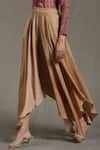 Buy_Ritu Kumar_Brown Dehri Satin Asymmetric Hem Palazzo _Online_at_Aza_Fashions