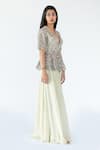 Nikita Vishakha_Green Gharara Organza, Top Tulle Dori, Moti Scallop Neck And Peplum Set _Online_at_Aza_Fashions