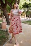Buy_Missprint_Red Cotton Hand Block Printed Lace Keyhole Midi Dress For Women_Online_at_Aza_Fashions