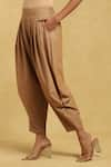 Buy_Ritu Kumar_Brown 70% Polyester Solid Front Pleat Dhoti Pant _Online_at_Aza_Fashions