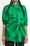 Two Point Two_Green Cotton Poplin Solid Asymmetrical Collar Emiko Wrap Top _Online_at_Aza_Fashions