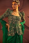 Buy_Parul and Preyanka_Emerald Green Tulle Embroidery Verte Peplum Jacket Draped Skirt Set  _Online_at_Aza_Fashions