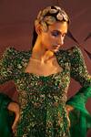 Shop_Parul and Preyanka_Emerald Green Tulle Embroidery Verte Peplum Jacket Draped Skirt Set  _Online_at_Aza_Fashions