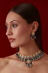 Paisley Pop_Multi Color Natural Stones Kundan Floral Choker Necklace Set _Online_at_Aza_Fashions