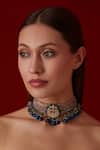 Paisley Pop_Blue Kundan Embellished Choker Necklace _Online_at_Aza_Fashions
