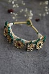 Paisley Pop_Green Kundan Floral Shaped Bracelet _Online_at_Aza_Fashions