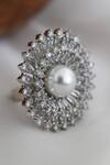 Paisley Pop_Silver Plated Cubic Zirconia And Shell Pearls Ring_Online_at_Aza_Fashions