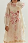 PRAMA BY PRATIMA PANDEY_Ivory Chanderi Hand Block Printed Floral Round Dress With Inner  _Online_at_Aza_Fashions