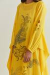 Prama By Pratima Pandey_Yellow Chanderi Round Neck Hand Block Print Dress With Inner _Online_at_Aza_Fashions