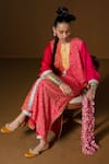 Pooja Rajgarhia Gupta_Fuchsia Silk Embroidery, Sequins Round Neck Ombre Floral Kurta Set _Online_at_Aza_Fashions