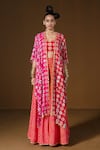 Buy_Pooja Rajgarhia Gupta_Fuchsia Georgette, Silk Mirrors, Embroidery Sweetheart Printed Cape Sharara Set _Online_at_Aza_Fashions