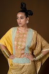 Pooja Rajgarhia Gupta_Yellow Silk Embroidery, Mirrors Round Neck Floral Print Kaftan And Pant Set _Online_at_Aza_Fashions