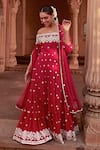 PREEVIN_Fuchsia Anarkali Cotton Mulmul And Dupatta Tulle & Soft Off With  _Online_at_Aza_Fashions