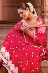 PREEVIN_Fuchsia Anarkali Cotton Mulmul And Dupatta Tulle & Soft Off With  _at_Aza_Fashions