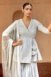 Buy_Preevin_Blue Cotton, Tulle, Net Lace, Mirrors, Embroidery, Sequins Peplum Angrakha Set _Online_at_Aza_Fashions