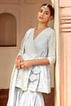 Shop_Preevin_Blue Cotton, Tulle, Net Lace, Mirrors, Embroidery, Sequins Peplum Angrakha Set _Online_at_Aza_Fashions