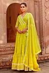 Buy_Preevin_Green Cotton, Tulle, Net Embroidery, Mirrors Angrakha Anarkali With Dupatta 