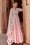 Shop_PREEVIN_Pink Angrakha Cotton Mulmul And Dupatta Tulle & Work Anarkali With  _Online_at_Aza_Fashions