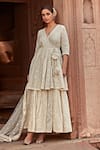 Buy_PREEVIN_Off White Angrakha Cotton Mulmul And Mul Layered Anarkali With  _Online_at_Aza_Fashions