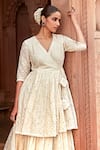 Buy_PREEVIN_Off White Angrakha Cotton Mulmul And Mul Layered Anarkali With  