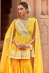 Buy_PREEVIN_Yellow Peplum Top Cotton Mulmul Embroidery Border Angrakha Set  