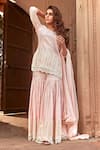 Buy_PREEVIN_Pink Peplum Top Cotton Mulmul Embroidery Mirror Straight Kurta Set  _Online_at_Aza_Fashions