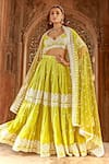 PREEVIN_Green Lehenga And Blouse Cotton Mulmul Embroidered Diamond Pattern Set  _Online_at_Aza_Fashions