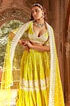 Buy_PREEVIN_Green Lehenga And Blouse Cotton Mulmul Embroidered Diamond Pattern Set  _Online_at_Aza_Fashions