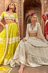 PREEVIN_Green Lehenga And Blouse Cotton Mulmul Embroidered Diamond Pattern Set  _at_Aza_Fashions