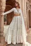 PREEVIN_Off White Lehenga And Blouse Cotton Mulmul Geometrical Pattern Set  _Online_at_Aza_Fashions