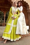 PREEVIN_Green Lehenga And Blouse Cotton Set With Sheer Embellished Dupatta  _Online_at_Aza_Fashions