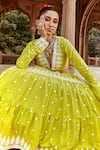 Buy_PREEVIN_Green Lehenga And Blouse Cotton Set With Sheer Embellished Dupatta  _Online_at_Aza_Fashions