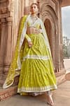 Shop_PREEVIN_Green Lehenga And Blouse Cotton Set With Sheer Embellished Dupatta  _Online_at_Aza_Fashions