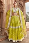 PREEVIN_Green Lehenga And Blouse Cotton Set With Sheer Embellished Dupatta  _at_Aza_Fashions