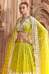 Buy_PREEVIN_Green Lehenga And Blouse Cotton Set With Sheer Embellished Dupatta  