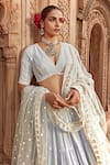 Shop_PREEVIN_Sky Blue Lehenga And Blouse Cotton Mulmul Embellished Tiered Set  _Online_at_Aza_Fashions