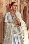 PREEVIN_Sky Blue Lehenga And Blouse Cotton Mulmul Embellished Tiered Set  _at_Aza_Fashions