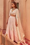 PREEVIN_Pink Lehenga And Blouse Cotton Mulmul Tiered Embellished Set  _Online_at_Aza_Fashions