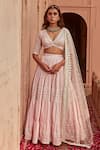 Buy_PREEVIN_Pink Lehenga And Blouse Cotton Mulmul Tiered Embellished Set  _Online_at_Aza_Fashions