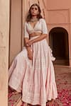 Shop_PREEVIN_Pink Lehenga And Blouse Cotton Mulmul Tiered Embellished Set  _Online_at_Aza_Fashions