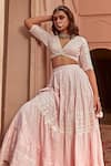 PREEVIN_Pink Lehenga And Blouse Cotton Mulmul Tiered Embellished Set  _at_Aza_Fashions