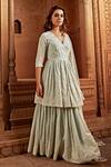 Buy_PREEVIN_Blue Angrakha Cotton Mulmul And Dupatta Tulle & Layered Anarkali With  _Online_at_Aza_Fashions